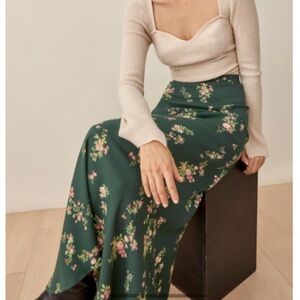 Reformation Vista Skirt Woodland Green Pink Floral